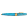 Visconti Mirage Mythos Athena rollerball pen with detailed design and gold accents on a white background.