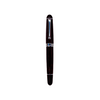 Aurora Ebonite Magenta fountain pen with smooth black grip and gold accents, showcasing elegant writing instrument design.