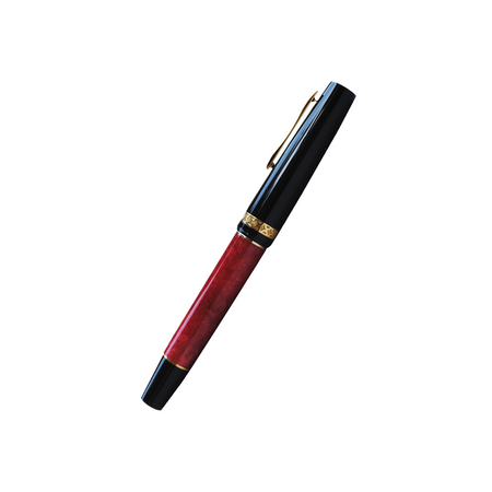 Gioia Rossa red fountain pen with gold trim, elegant writing instrument with a glossy finish and metallic accents.