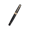 Aurora Optima black fountain pen with gold trim, showcasing elegant design and smooth writing quality.
