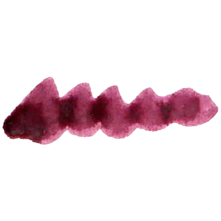 Bottled Papier Plume calligraphy ink in burgundy with a glass ink bottle and calligraphy pen.