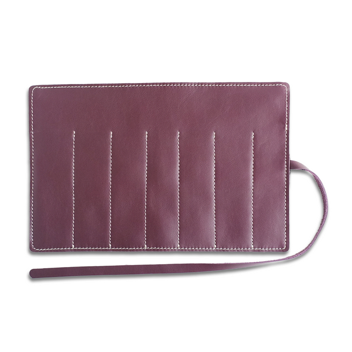 San Lorenzo burgundy leather pen case, stylish and compact storage for pens and writing instruments.