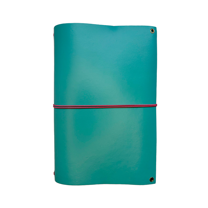Turquoise Baxter A5 bifold journal cover by Imperfect Concepts with sleek, minimalist design and smooth leather finish.