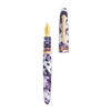 Open Esterbrook Estie Bestie fountain pen with purple resin body and gold accents, showcasing its elegant design and nib.