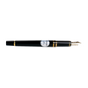 Pilot Grance black fountain pen with sleek design and gold accents, shown with cap on and nib visible.