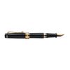 Aurora Optima black fountain pen with gold trim, showcasing its elegant design and smooth writing nib.