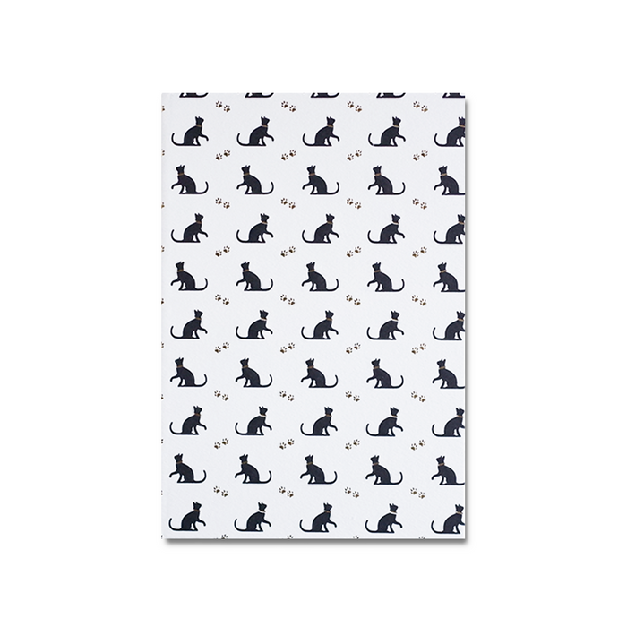 Black Rossi cat journal with a sleek cover, featuring a cute black cat illustration, ideal for writing notes and journaling.