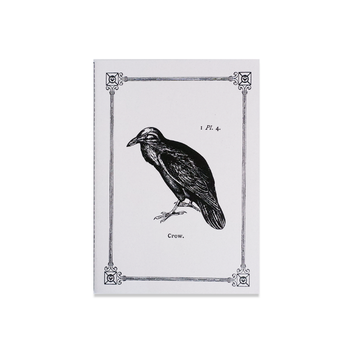 Black Rossi A5 soft cover stitched journal with a crow design, ideal for writing and note-taking.