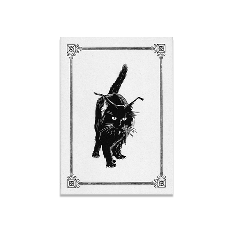 Black Rossi journal with soft cover and stitched binding featuring a black cat design, A5 size for writing and note-taking.