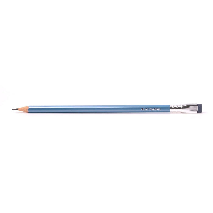 Blackwing Pearl blue pencils displayed horizontally, showcasing their sleek design and high-quality graphite core.
