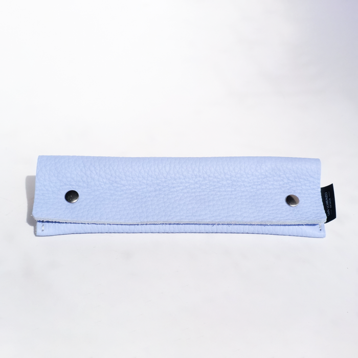 Blue San Lorenzo long pen case with zipper closure, designed to hold multiple pens and writing accessories.