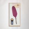 Bortoletti glass dipping pen set with burgundy-colored feather-shaped pens for calligraphy and artistic writing.