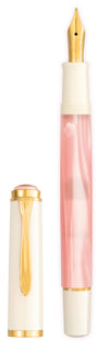 Pelikan M200 Cherry Blossom fountain pen with pink and gold accents, showcasing its elegant design and smooth ink nib.