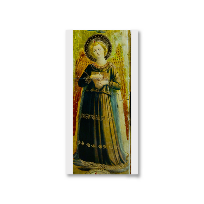 Rossi Christmas card featuring Beato Angelico artwork with festive holiday design and religious artwork.