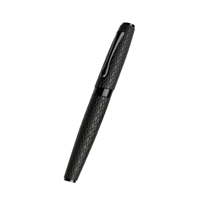 Diplomat Cobra rollerball pen in matte black with closed cap, sleek and modern design, shown from a side angle.