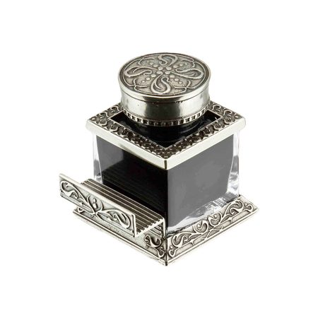 Bortoletti inkwell named Memo, with a classic design and a shallow, rounded shape for holding ink on a desk or workspace.