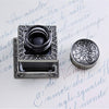 Bortoletti Priuli inkwell with antique brass finish, detailed craftsmanship, and classic design for writing and decor.