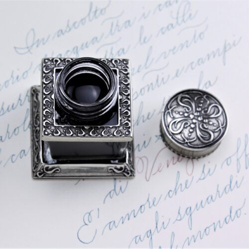 Bortoletti Priuli inkwell with antique brass finish, detailed craftsmanship, and classic design for writing and decor.