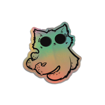 Colorful holographic cat octopus sticker by BBall Y'all featuring vibrant rainbow hues and playful ocean-inspired design.