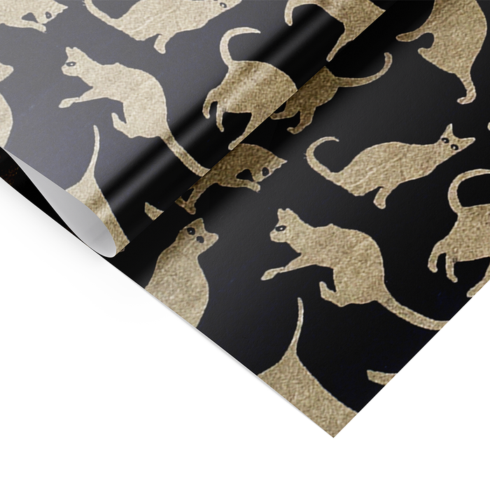 Giftland cat-themed wrapping paper featuring colorful cat illustrations on white background for wrapping presents.
