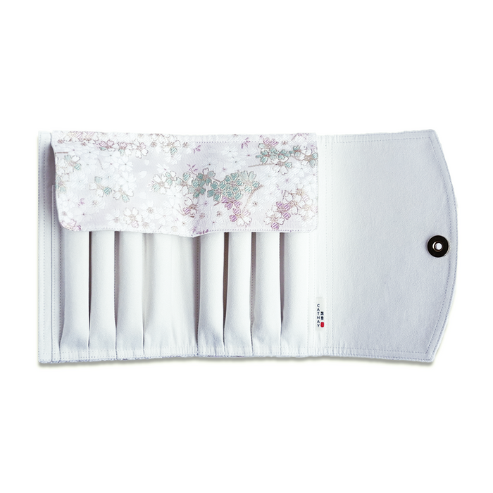 Cathay iridescent bloom pen case with floral design and zipper closure, made of durable material for storing writing instruments.