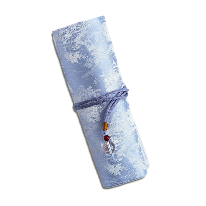 Cathay ShanShui pen case with traditional Chinese landscape design, made of fabric with a zip closure and multiple compartments.