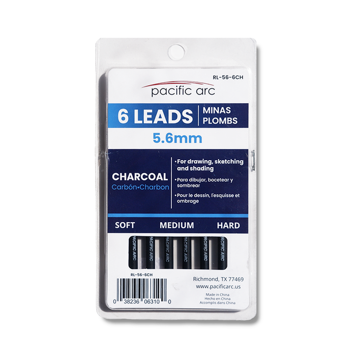 Pacific Arc lead in 5.6mm charcoal, showing a close-up of the dark, smooth graphite pencil lead with a sharpened tip.
