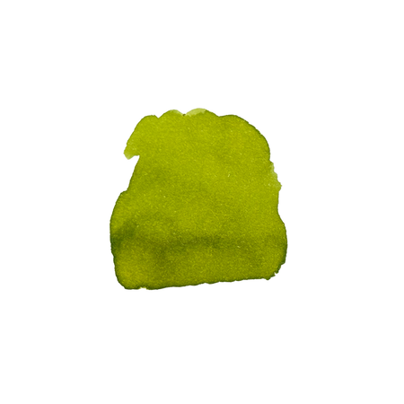 Bottle of Pilot Iroshizuku Chikurin yellow-green fountain pen ink with label and cap visible.