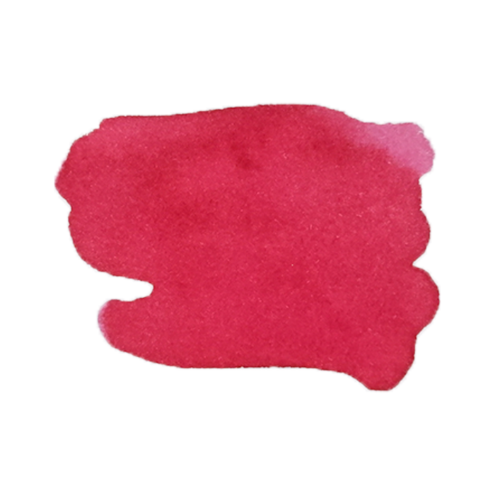 Bottle of Cathay Cinnabar Rouge fountain pen ink with vibrant red ink inside a clear glass bottle.