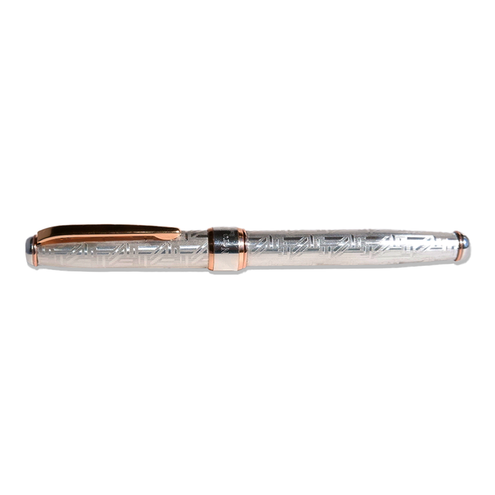 Grifos Cityscape fountain pen with a detailed city skyline design on the body, silver nib, and elegant black grip.