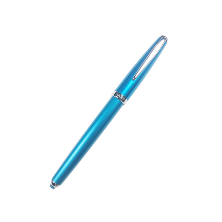 Blue Cleo Skribent rollerball pen with sleek design and silver accents, perfect for smooth writing.
