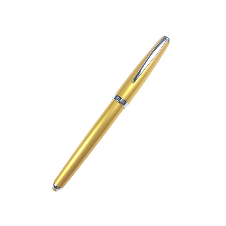 Cleo Skribent gold rollerball pen with a sleek design, featuring a shiny gold finish and a smooth writing tip.