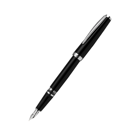 Cleo Skribent Classic Piston Fountain Pen with black ink barrel, metal clip, and smooth writing nib.