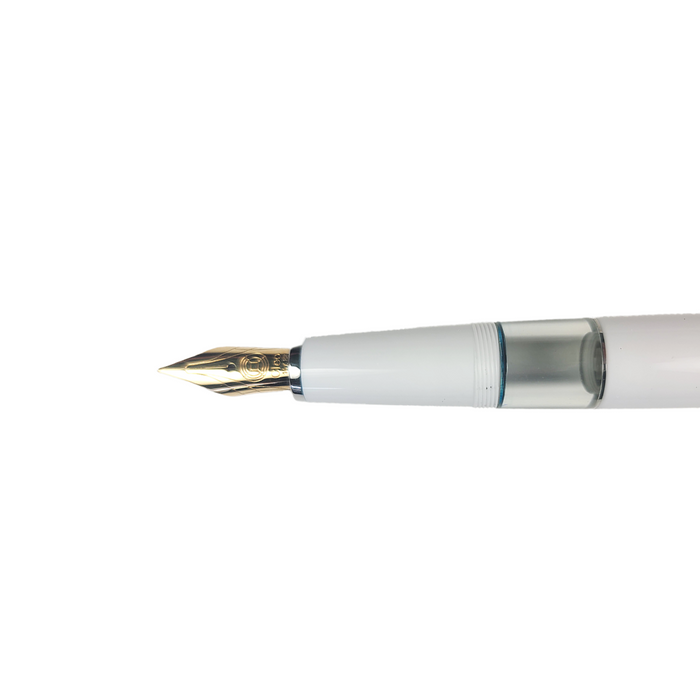 Cleo Skribent Classic Paladium fountain pen with white body, piston filler, 14k gold nib, elegant writing instrument