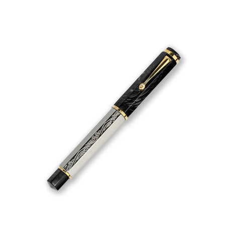 Omas Cobra limited edition fountain pen with detailed 3D snake design in glossy black and silver finish.
