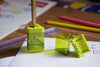 KUM Correc Tri M1 pencil sharpener and eraser combo in a compact design, featuring a built-in eraser and durable sharpening blades.