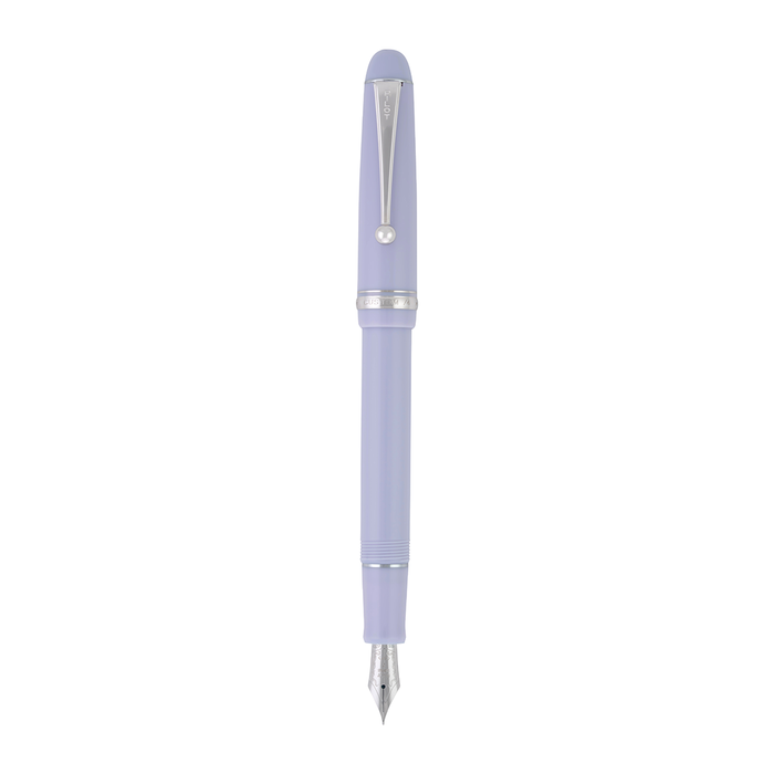 Pilot Custom 74 fountain pen with lavender fog resin body and silver cap, showcasing its elegant design and craftsmanship.