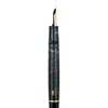 Omas Bologna Galassia gold trim fountain pen with sleek black barrel and elegant gold accents, close-up shot.