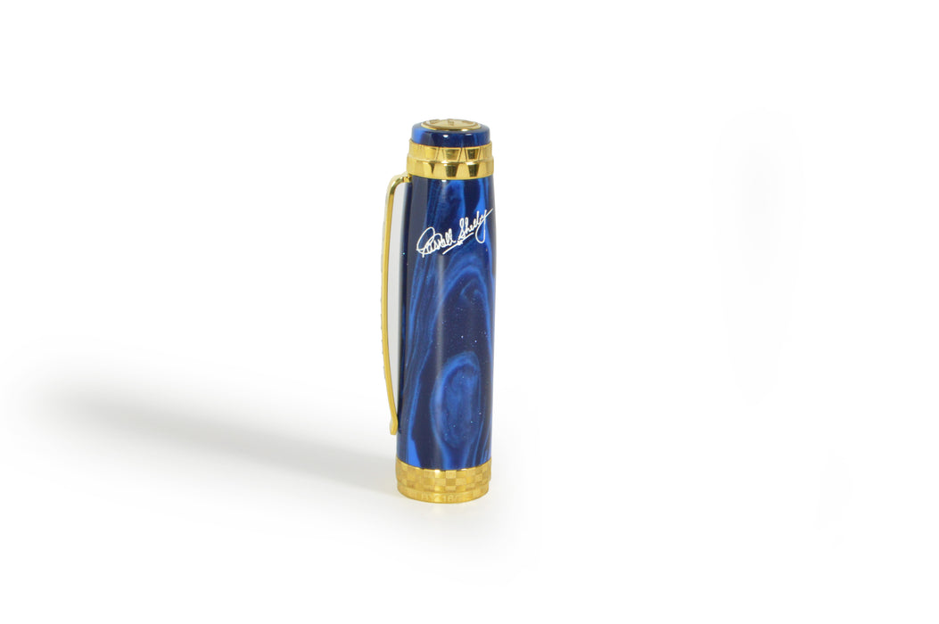 Bexley Carroll Shelby Cobra fountain pen with sleek black body and silver accents, showcasing elegant writing instrument design.