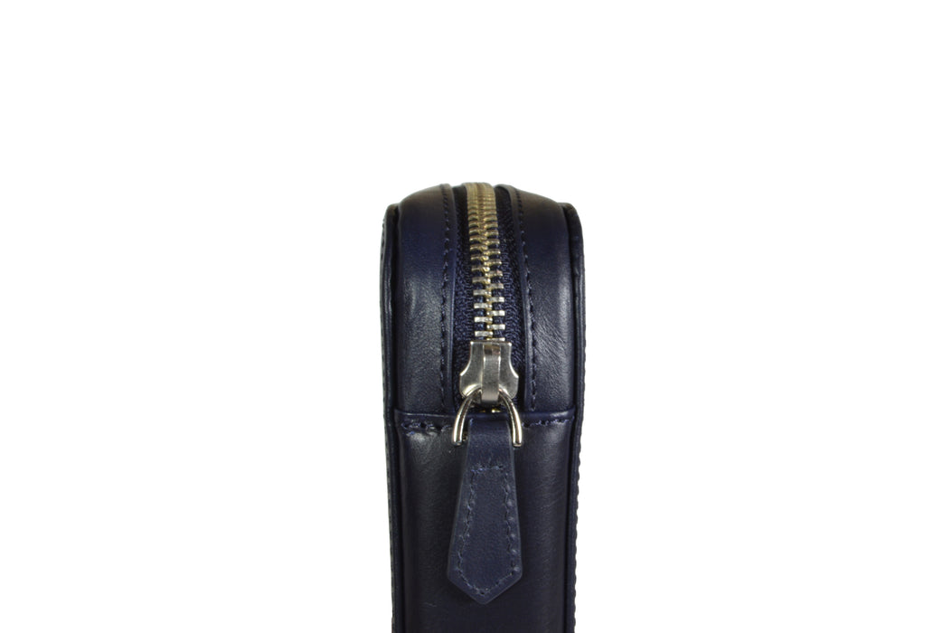 Eng Leather Co. navy blue leather 4-slot A6 pen case, showcasing its sleek design and quality craftsmanship.