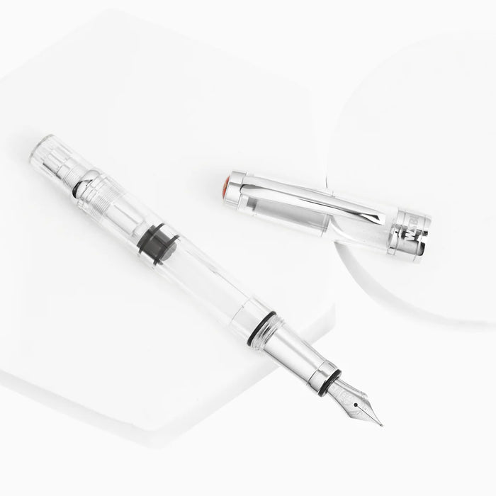 Twsbi Diamond 580 ALR Silver fountain pen with sleek silver body and detailed nib, elegant writing instrument for everyday use