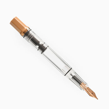 Twsbi Eco Caffè Bronze fountain pen with bronze finish and sleek design, displayed on a white background.