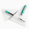 Twsbi Eco Persian Green fountain pen with green resin body and silver accents, showcasing its elegant design and smooth ink flow.