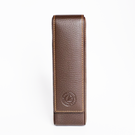 Eng Leather Co. 2 Pen Hard Case in brown leather with a sturdy exterior and secure closure for storing pens.