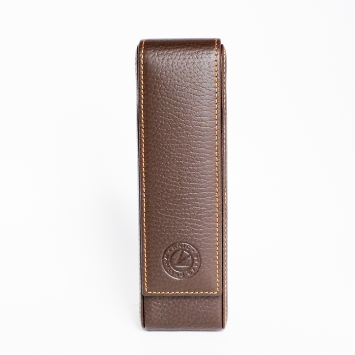 Eng Leather Co. 2 Pen Hard Case in brown leather with a sturdy exterior and secure closure for storing pens.
