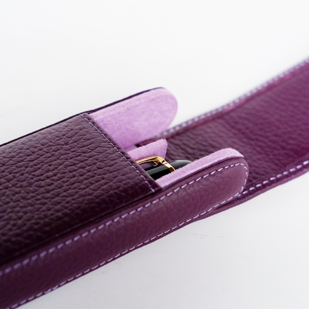 Eng Leather Co. 2 Pen Hard Case in aubergine with a textured leather exterior and secure snap closure.