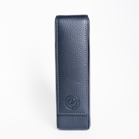 Eng Leather Co. navy leather pen case with two compartments, designed to securely hold and protect pens and writing instruments.
