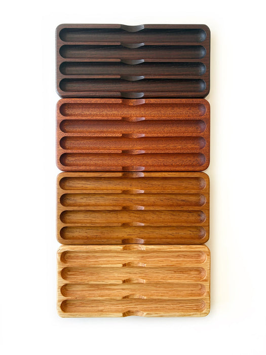 Eng Leather Co. wooden pen tray with leather accents, designed as a stylish pen box for organizing writing instruments.