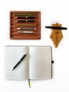 Eng Leather Co. wooden pen tray with compartments for organizing pens and stationery, handcrafted from polished wood.