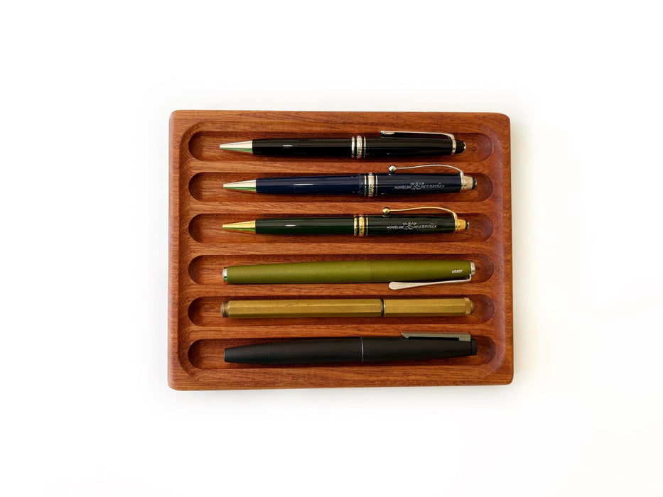 Eng Leather Co. wooden pen tray with compartments for organizing pens and stationery in a stylish leather finish.